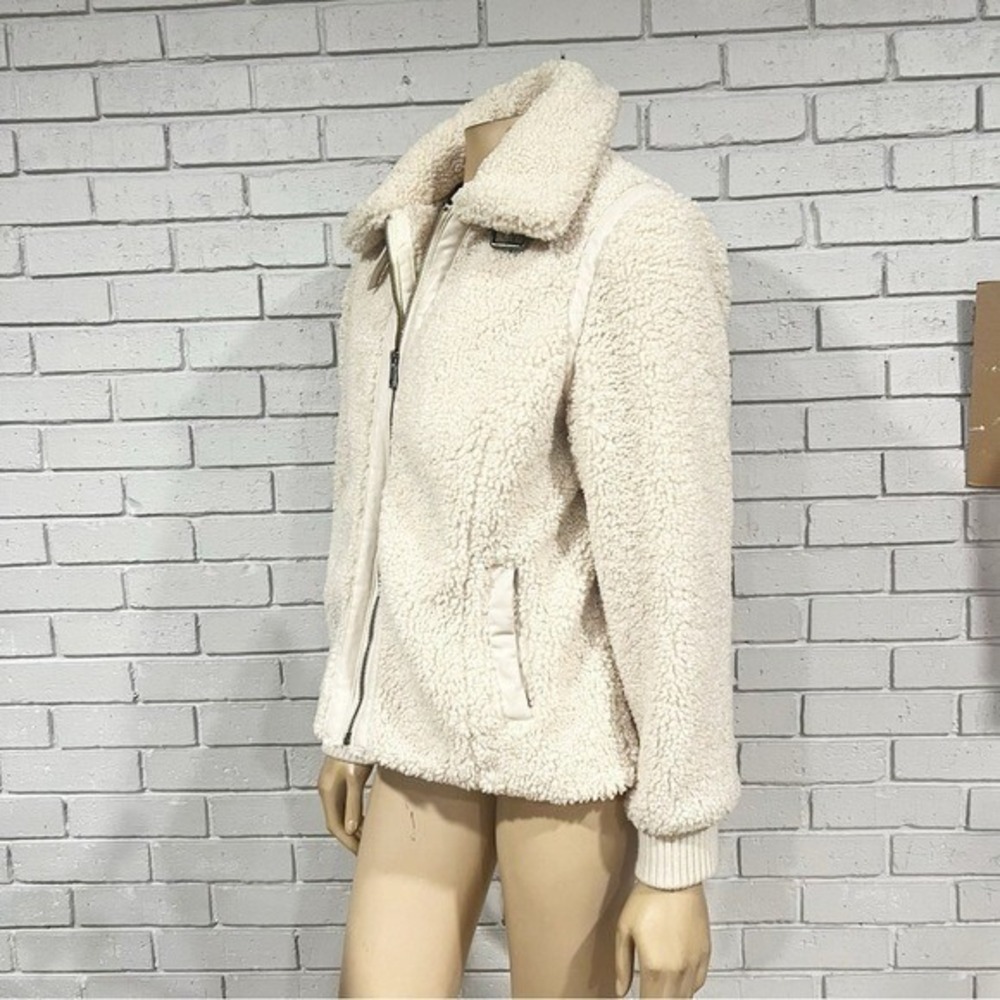 Banana Republic Cream Faux Shearling Teddy Bomber Jacket Gorpcore Cozy M - Picture 5 of 11